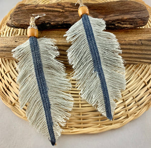 Large Light Denim and wood earrings