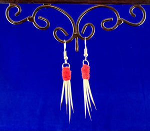 Vegan Red Leather Porcupine Quill Earrings