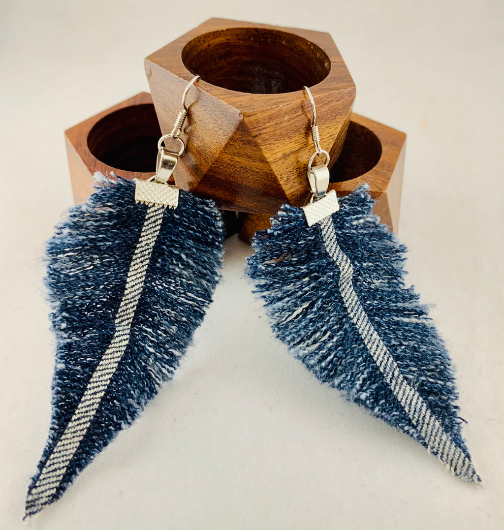 Silver Shine Long Denim Earrings