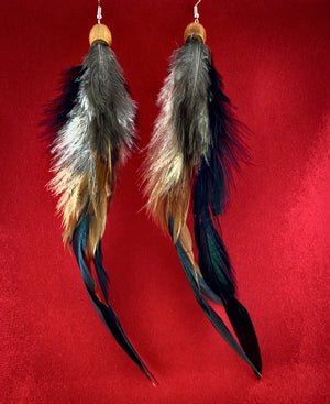 Black Tipped Long Flowing Feather Earrings