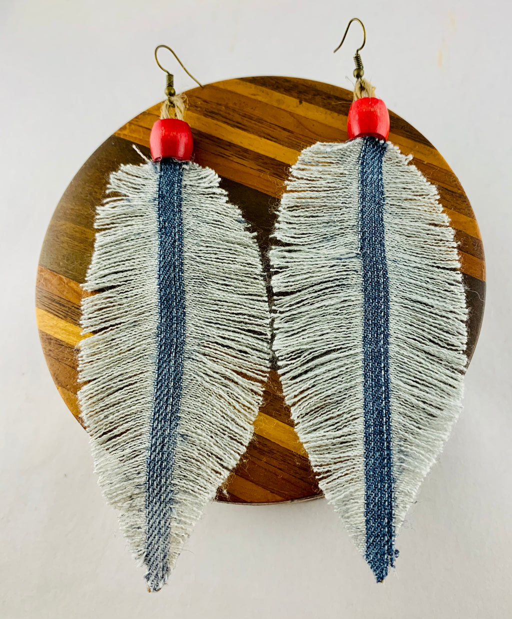 Red Light And Blue Denim Earrings