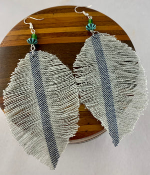 Two Toned and Green Large Denim Earrings